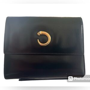 CARTIER Panther Black Calfskin Tri-fold Wallet with Gold Hardware, Compact